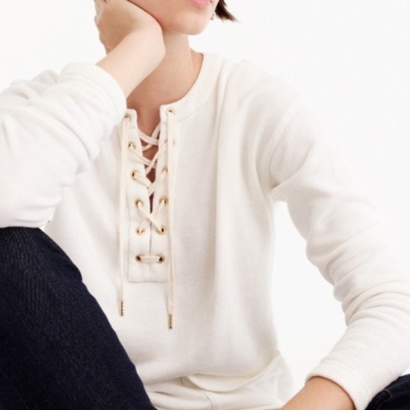 J. Crew Tops - j crew lace up ivory sweatshirt